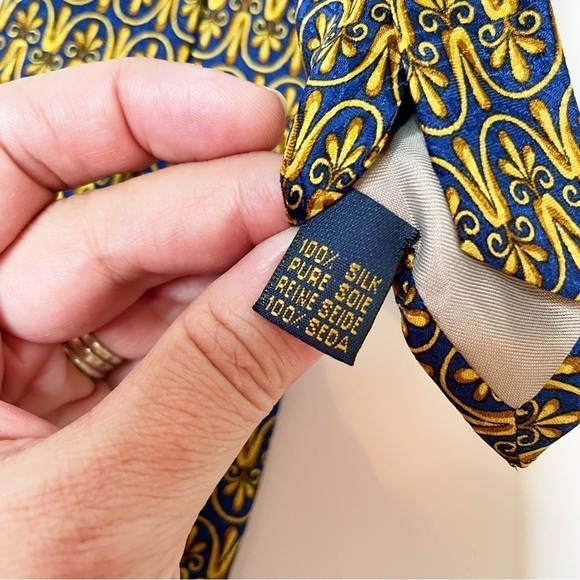 Neiman Marcus Blue Gold Silk Neck Tie - Picture 5 of 5